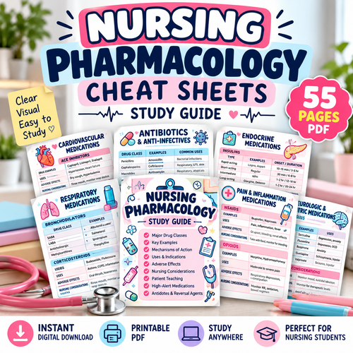 Nursing pharmacology cheat sheets 55-page study guide PDF for nursing students