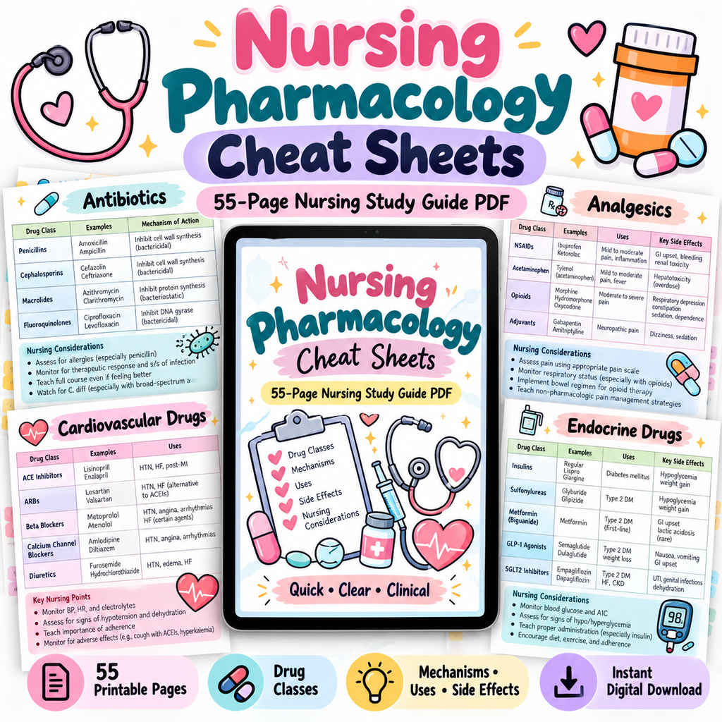 Nursing pharmacology study guide with drug classes mechanisms uses and side effects