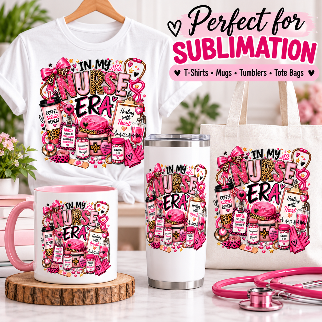 In My Nurse Era PNG | Pink Leopard Nurse Design | Sublimation Download