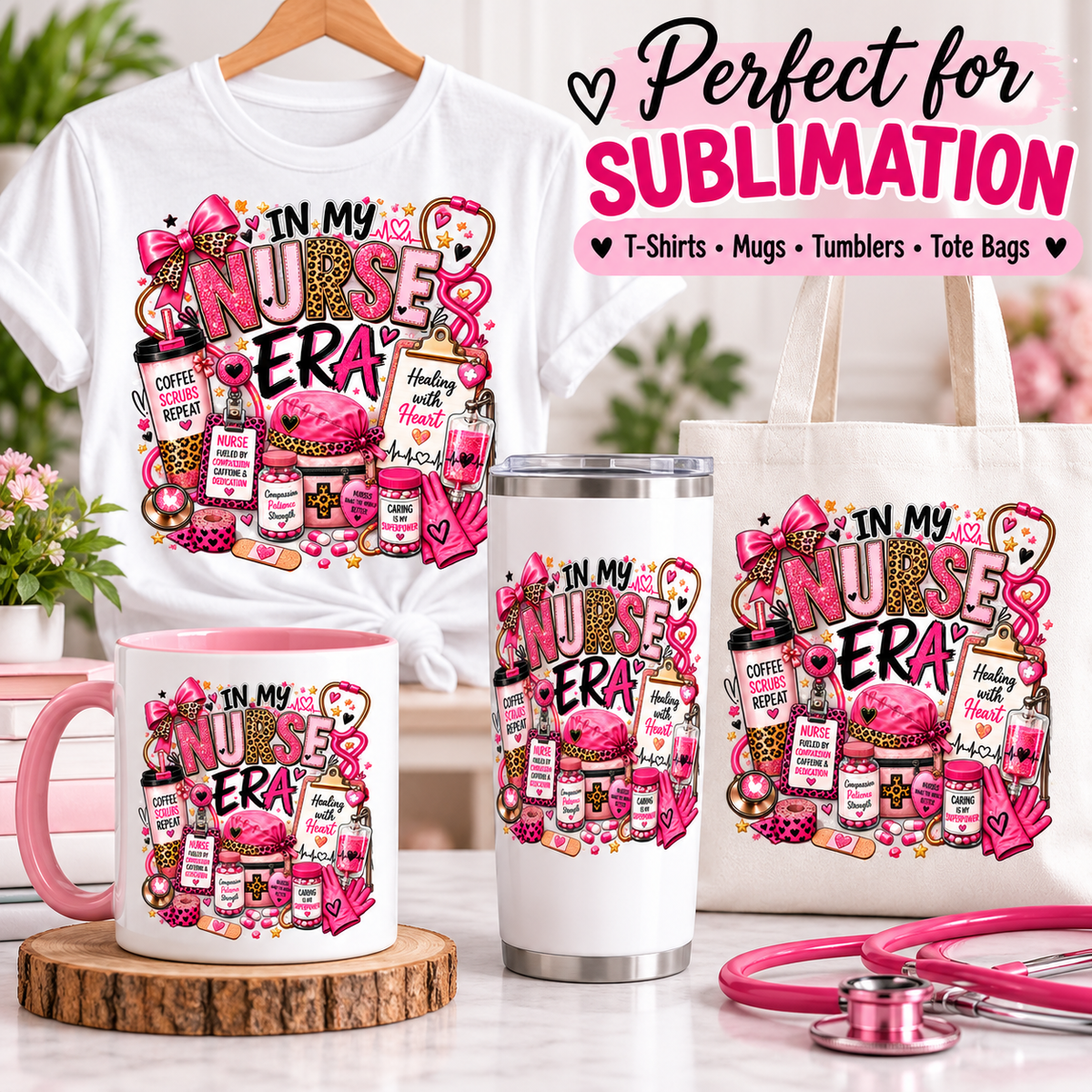 In My Nurse Era PNG | Pink Leopard Nurse Design | Sublimation Download