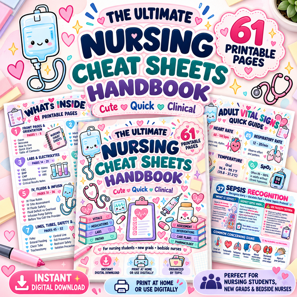 61-page nursing cheat sheets bundle PDF for nursing students